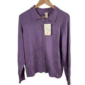 NWT J.Jill Wisteria Purple Silk Cotton Blend Cardigan Sweater Size L Cottagecore